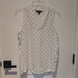 Atmosphere Sleeveless White Blouse with Black Dots